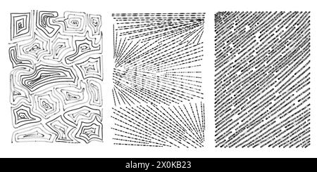 Set aus Schraffurstruktur und Hintergrund, abstrakte Linie, grafische horisonale Tinte monochrome Linie Stock Vektor
