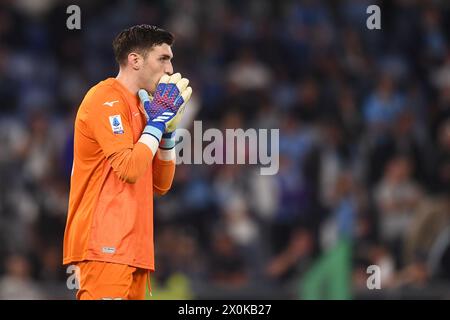 Rom, Italien. April 2024. Christos Mandas von SS Lazio während des Fußballspiels Serie A zwischen SS Lazio und US Salernitana im Olimpico-Stadion in Rom (Italien), 12. April 2024. Quelle: Insidefoto di andrea staccioli/Alamy Live News Stockfoto