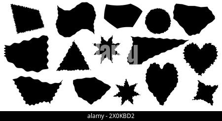 Gezackte Form, Herzen, Sterne, Dreieck in schwarzem Farbvektor Stock Vektor