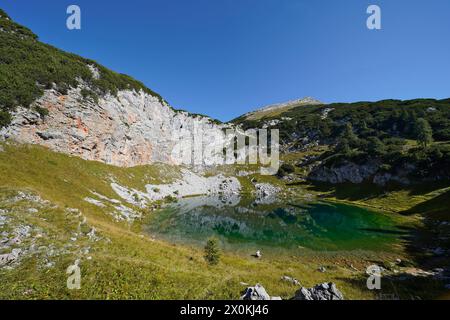 Österreich, Salzburger Land, Pinzgau, Weißbach bei Lofer, Kallbrunnalm, Bergwanderung zum Seehorn, Seehornsee Stockfoto