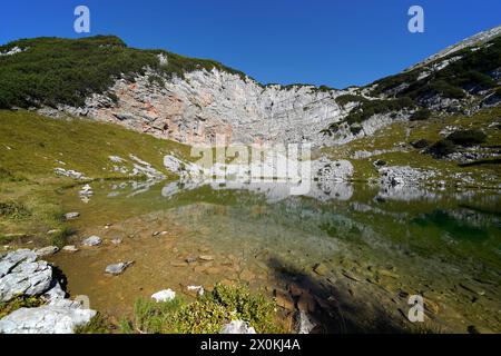 Österreich, Salzburger Land, Pinzgau, Weißbach bei Lofer, Kallbrunnalm, Bergwanderung zum Seehorn, Seehornsee Stockfoto