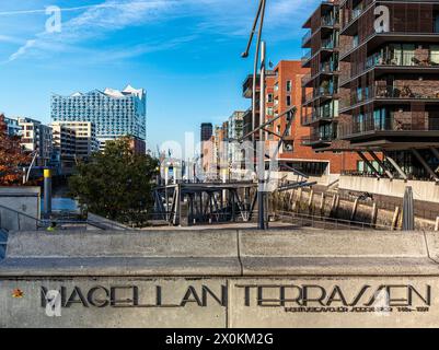 Blick zur Elbphilharmonie, Magellan Terassen Stockfoto