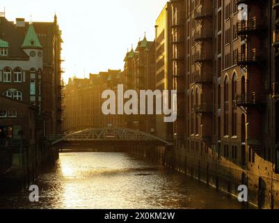 Wandrahmsfleet in der Speicherstadt Hamburg. Stockfoto