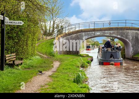 Kanalschmalboot auf dem Shropshire union Kanal, vorbei an der Kreuzung mit dem llangollen Kanal an der Hurleston Kreuzung in der Nähe von Nantwich Cheshire Stockfoto