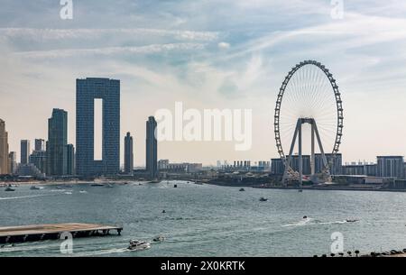 Adresse Beach Resort and Ferris Wheel, Ain Dubai, das größte Riesenrad der Welt, 260 m, Bluewaters, Bluewaters Island, Dubai Marina, Dubai, Vereinigte Arabische Emirate, Naher Osten, Asien Stockfoto