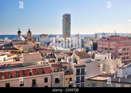 Blick über die Dächer, St.. Cruz Viertel, Altstadt, Architektur, Stadtbesichtigung, Alicante, Valencianische Gemeinschaft, Spanien, Stockfoto