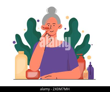 Alte Frau mit Hautpflegevektor Stock Vektor