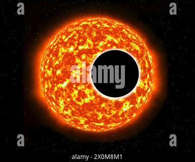 Illustration eines Exoplaneten vor einer Sonne, der seine Atmosphäre offenbart. Ein Exoplanet ist ein Planet außerhalb des Sonnensystems, der einen anderen Stern umkreist. Die Erforschung von Exoplaneten hat Auswirkungen auf die Astrobiologie, die Planetenforschung und die Suche nach außerirdischem Leben. Stockfoto