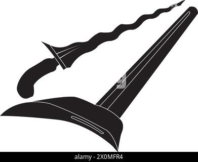 Keris traditionelle Waffe aus indonesien im flachen Illustrationsvektor Stock Vektor