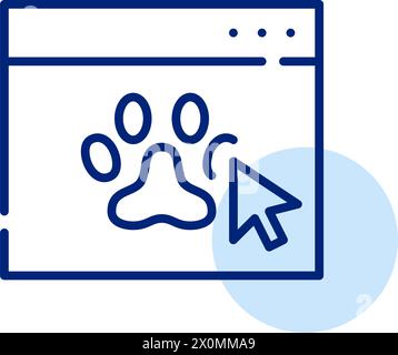 Klicken Sie auf die Webbrowserseite, und klicken Sie mit der Maus. Tierpflege online, virtuelle Tierärztinnen und Tierärzte. Symbol für Pixelperfekte, bearbeitbare Kontur Stock Vektor