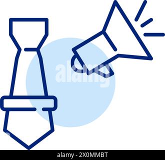 Krawatte und Megaphon. Professionelle Kommunikation, Führungskompetenzen und Ankündigungen zur Einstellung von Unternehmenseinstellungen. Symbol für perfekte Pixel Stock Vektor