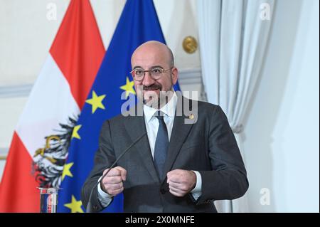 Wien, Österreich. April 2024. Empfang des Präsidenten des Europäischen Rates, Charles Michel, zu Gesprächen über die "strategische Agenda der EU" Stockfoto