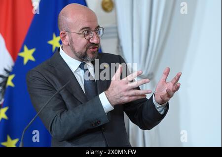 Wien, Österreich. April 2024. Empfang des Präsidenten des Europäischen Rates, Charles Michel, zu Gesprächen über die "strategische Agenda der EU" Stockfoto