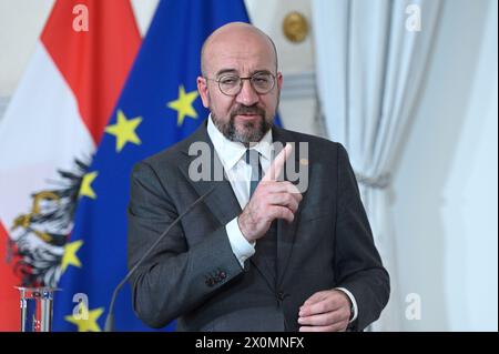 Wien, Österreich. April 2024. Empfang des Präsidenten des Europäischen Rates, Charles Michel, zu Gesprächen über die "strategische Agenda der EU" Stockfoto