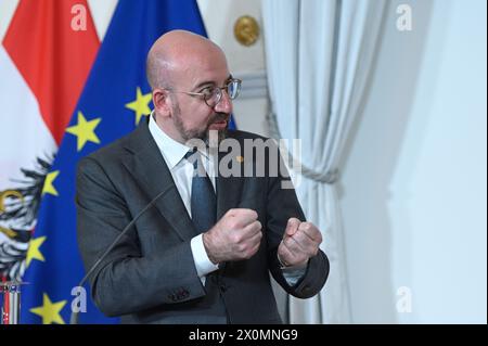 Wien, Österreich. April 2024. Empfang des Präsidenten des Europäischen Rates, Charles Michel, zu Gesprächen über die "strategische Agenda der EU" Stockfoto