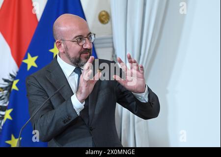 Wien, Österreich. April 2024. Empfang des Präsidenten des Europäischen Rates, Charles Michel, zu Gesprächen über die "strategische Agenda der EU" Stockfoto