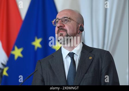 Wien, Österreich. April 2024. Empfang des Präsidenten des Europäischen Rates, Charles Michel, zu Gesprächen über die "strategische Agenda der EU" Stockfoto