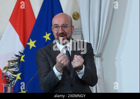 Wien, Österreich. April 2024. Empfang des Präsidenten des Europäischen Rates, Charles Michel, zu Gesprächen über die "strategische Agenda der EU" Stockfoto