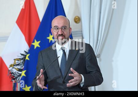 Wien, Österreich. April 2024. Empfang des Präsidenten des Europäischen Rates, Charles Michel, zu Gesprächen über die "strategische Agenda der EU" Stockfoto