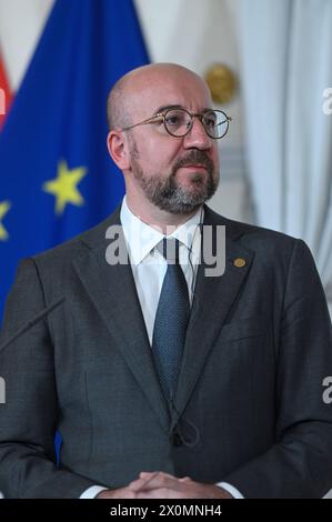 Wien, Österreich. April 2024. Empfang des Präsidenten des Europäischen Rates, Charles Michel, zu Gesprächen über die "strategische Agenda der EU" Stockfoto