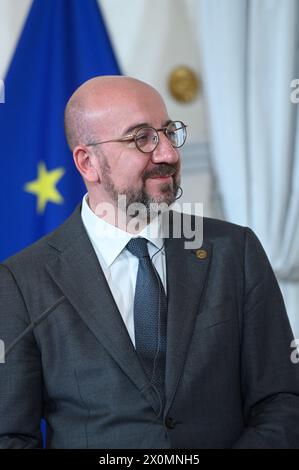 Wien, Österreich. April 2024. Empfang des Präsidenten des Europäischen Rates, Charles Michel, zu Gesprächen über die "strategische Agenda der EU" Stockfoto