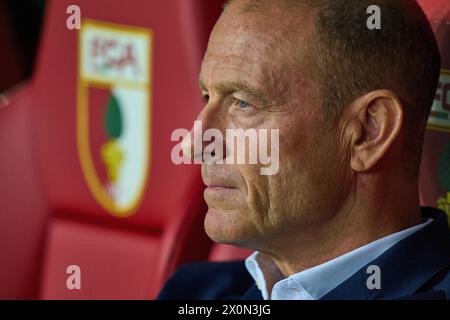 Jess Thorup, FCA-Trainer, Teammanager, im Spiel FC AUGSBURG - 1. FC Union Berlin 2-0 am 12. April 2024 in Augsburg. Saison 2023/2024, 1.Bundesliga, FCA, Spieltag 29, 29.Spieltag Fotograf: ddp-Bilder / STAR-Bilder - DFL-VORSCHRIFTEN VERBIETEN JEDE VERWENDUNG VON FOTOGRAFIEN als BILDSEQUENZEN und/oder QUASI-VIDEO - Stockfoto