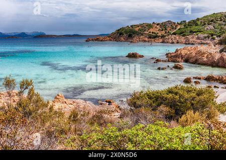 Blick auf die berühmte Spiaggia del Principe, einem der schönsten Strände der Costa Smeralda, Sardinien, Italien Stockfoto