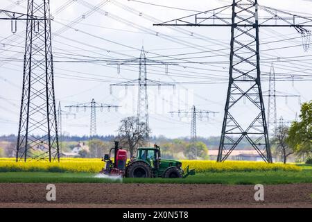 Pestizide & Agrarchemikalien in der Landwirtschaft ein Traktor navigiert durch sein Feld im Frühling und versprüht Pflanzenschutzmittel, um die wachsenden Pflanzen vor Schädlingen und Krankheiten zu schützen und somit die Produktivität zu steigern Schwanau Wittenweier Baden-Württemberg Deutschland *** Pestizide Agrarchemikalien in der Landwirtschaft Ein Traktor navigiert im Frühjahr durch sein Feld, Sprühen von Pflanzenschutzmitteln zum Schutz der wachsenden Pflanzen vor Schädlingen und Krankheiten und damit zur Steigerung der Produktivität Schwanau Wittenweier Baden Württemberg Deutschland 20240410-6V2A0695 Stockfoto