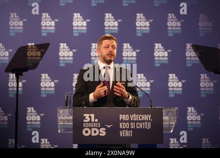 Ostrava, Tschechische Republik. April 2024. Der tschechische Innenminister Vit Rakusan (Bürgermeister und Unabhängige, STAN) spricht während des zweitägigen Kongresses der Bürgerdemokraten (ODS) in Ostrava, Tschechische Republik, 13. April 2024. Quelle: Vladimir Prycek/CTK Photo/Alamy Live News Stockfoto