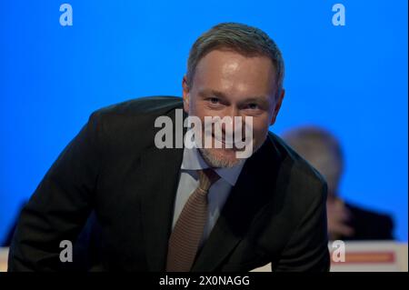 77. Ordentlicher Landesparteitag der FDP NRW am 13.04.2024 in der Mercatorhalle in Duisburg Christian Lindner ( Bundesvorsitzender der FDP, Bundesminister der Finanzen ) Foto: Revierfoto Stockfoto