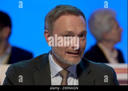 77. Ordentlicher Landesparteitag der FDP NRW am 13.04.2024 in der Mercatorhalle in Duisburg Christian Lindner ( Bundesvorsitzender der FDP, Bundesminister der Finanzen ) Foto: Revierfoto Stockfoto