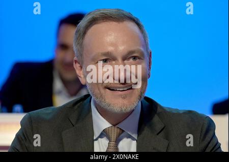 77. Ordentlicher Landesparteitag der FDP NRW am 13.04.2024 in der Mercatorhalle in Duisburg Christian Lindner ( Bundesvorsitzender der FDP, Bundesminister der Finanzen ) Foto: Revierfoto Stockfoto