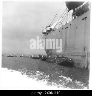 ITALIEN: FÜNFTE ARMYSUPPLIES FÜR ANZIO BRÜCKENKOPF - an der Reihe in der Warteschlange kommen Ducks für eine weitere Ladung. Fotografisches negativ, britische Armee Stockfoto