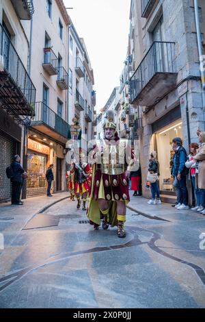 Armaturen von Girona, Manaies, gekleidet als alte Römer, Heilige Woche, Girona, Katalonien, Spanien Stockfoto