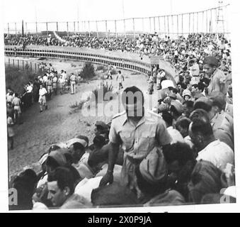 Im Stadion Tel Aviv fand ein Freundschaftsspiel zwischen der polnischen Armee im Nahen Osten und Maccabi, Einem Team aus ganz Palästina, statt, das von Zivilisten und Militärs besucht wurde. Stockfoto