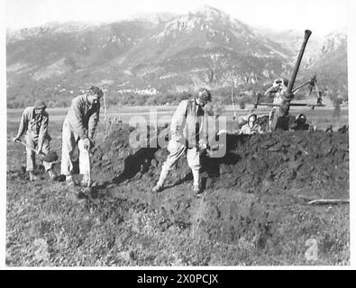 ITALIEN: FÜNFTER ARMYWITH DER AMERIKANER AN DER VENAFRO-FRONT - Eine Bofors-Kanonenbesatzung nutzt den weichen Schlamm, um eine Schutzmauer zu bauen. Fotografisches negativ, britische Armee Stockfoto