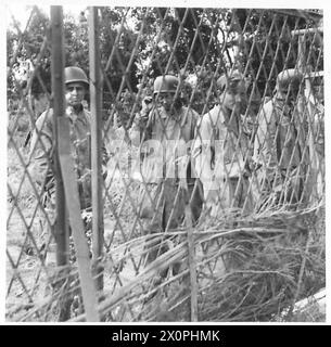 FÜNFTE ARMEE: ANZIO BRÜCKENKOPFOFFENSIVE – einer der ersten Gefangenen, die bei dem alliierten Angriff von ihren Stellungen auf dem Brückenkopf gefangen wurden, wre harte Fallschirmjäger aus einer Crack-deutschen Fallschirmdivision. Dieses Bild zeigt einige dieser Gefangenen hinter Stacheldraht an einem alliierten Polizeikäfig. Fotografisches negativ, britische Armee Stockfoto