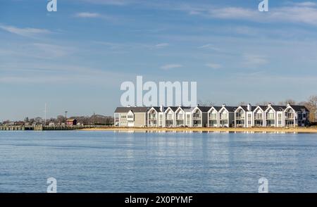 Blick auf die Landschaft der Wohnungen am Oyster Point Stockfoto