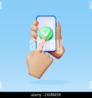 3D-Handheld-Smartphone mit grünem Häkchen Stock Vektor