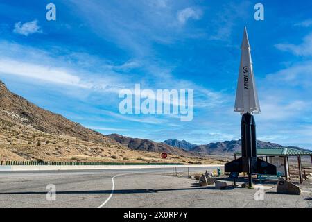 US Army Nike-Hercules Rakete am San Agustin Pass, dem offiziellen Panoramablick auf White Sands NM Stockfoto