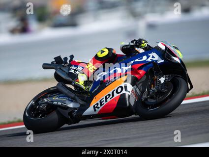 Austin, Texas, USA. April 2024. 36 JOAN mir Repsol Honda Team wechselt während des Aufwärmens zwischen Runde 9 und Runde 10. (Credit Image: © Hoss McBain/ZUMA Press Wire) NUR REDAKTIONELLE VERWENDUNG! Nicht für kommerzielle ZWECKE! Stockfoto