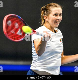 13 04 2024. Vilnius, Litauen. Billie Jean King Cup Spiel Kroatien-Litauen. Justina Mikulskytė (WTA-223) Stockfoto