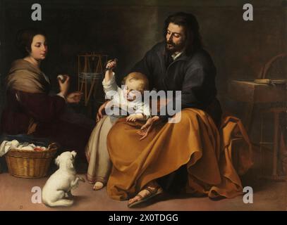 Die Heilige Familie mit einem kleinen Vogel ist ein Gemälde von Bartolomé Esteban Murillo aus dem jahr 1650 Stockfoto