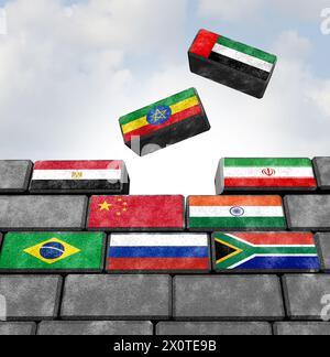 BRICS Expansion and Growing Group als Brasilien Russland Indien China und Südafrika zwischenstaatliche Organisation als Schwellenländer wie Ägypten Stockfoto