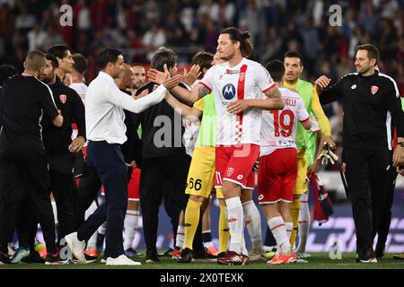 Bologna, Italien. April 2024. Monzas Milan Duric und Monzas Cheftrainer Raffaele Palladino am Ende des Spiels während des Serie A Tim Spiels zwischen Bologna und Monza - Serie A TIM im Renato Dall'Ara Stadion - Sport, Fußball - Bologna, Italien - Samstag, 13. April 2024 (Foto: Massimo Paolone/LaPresse) Credit: LaPresse/Alamy Live News Stockfoto