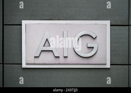 London, Großbritannien - 25. März 2024; Unterzeichnen Sie bei AIG in Großbritannien die American Insurance Group Inc Stockfoto