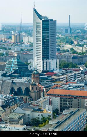Panoramablick über die Stadt Leipzig in Leipzig, Sachsen, Deutschland. Stockfoto