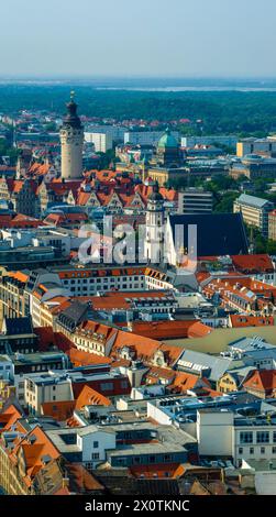 Panoramablick über die Stadt Leipzig in Leipzig, Sachsen, Deutschland. Stockfoto