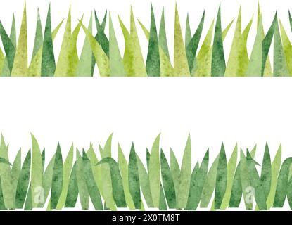 Handgezeichneter horizontaler Rand mit Aquarell-Zeichentrickgras. Illustration des Vektorrasens Stock Vektor