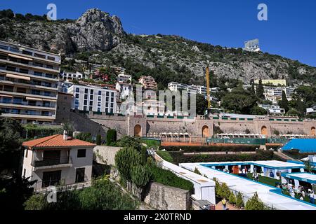 Roquebrune Cap Martin, Frankreich. April 2024. Allgemeine Atmosphäre Ambiente-Ansicht oder Ambiente-Illustration während der Rolex Monte-Carlo ATP Masters 1000 Tennis am 12. April 2024 im Monte Carlo Country Club in Roquebrune Cap Martin, Frankreich in der Nähe von Monaco. Foto Victor Joly/DPPI Credit: DPPI Media/Alamy Live News Stockfoto